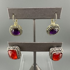 Vintage Rhinestone Earrings Lot Leverback Wingback Purple Red Silver Gold Tone
