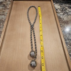 Vintage Tassel Necklace Lariat Rhinestone Ball Heavy Rope Chain Silver Tone 30”