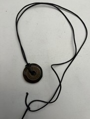 Vintage East Africa One Cent Coin 1959, Brownish Stone, Black Cord Necklace