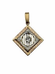 Antique Edwardian 14K Tri Color Gold European Cut Natural Diamond Pendant