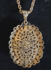 Vintage W Germany Black Cameo Necklace & Clip Earrings Filigree Parure Set
