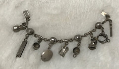 Vintage Handmade Mexican Sterling Silver 925 Charm Bracelet 9 Charms