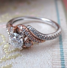 14k Gold Diamond Crossover Engagement￼ Ring Solitaire LLJ Modern Heirloom 585