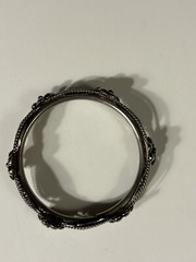 Vintage Silver Toned Bangle Bracelet Adorned with Flowers