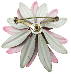 Flower Pink and Green Enamel Layered Brooch Pin Vintage MCM