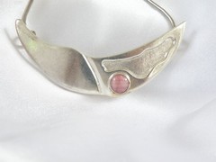 Vintage Sterling Silver 925 Artisan Modernist Rhodochrosite Slide Necklace