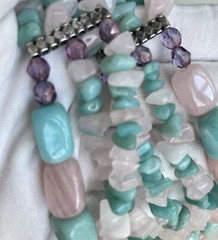 Amazonite & Rose Quartz Gemstone Sterling Silver 925 Multi Strand Necklace 137g