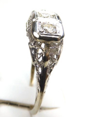 Antique Three Diamond Engagement 14K White Gold Ring Size 7.25 UK-O EGL USA Deco
