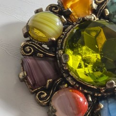 Vintage MIRACLE Multicolor Pebble Style Brooch Large 45mm Art Glass Statement