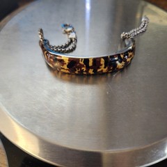 VTG Helen Andrews HAN 925 Italy Resin Bar Bracelet 6.5in Brown Leopard GUC
