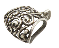 925 Sterling Silver Vintage Oxidized Open Swirl Vine Slide Pendant PT11807