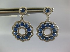 2.94CT DIAMOND & AAA CABOCHON SAPPHIRE 14KT WHITE GOLD FLOWER HANGING EARRINGS