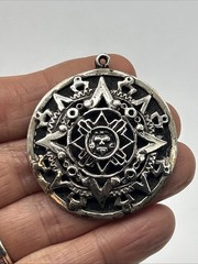 Vtg LZ Cuad JAL Sterling Sterling 925 Aztec Calendar Dome Pendant 1.75″ no bail