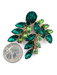 Vintage Rhinestone Brooch Multi Green Tiered Open Back Pin