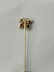 Vintage 14k Yellow Gold 4 Garnet Gems Butterfly Stick Pin Lapel Brooch