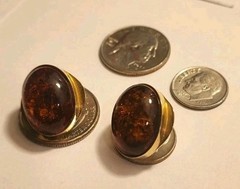 Art Deco Vtg Antique 14kt Solid Gold Huge Amber Hallmark Earrings Not Scrap 7.8g