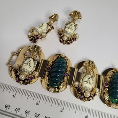 Selro Selini Asian Princess Bracelet + Earrings Set wide panel vintage rare