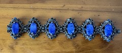 VTG Victorian Revival Selro Selini Blue Marbled Lucite Pot Metal Bracelet