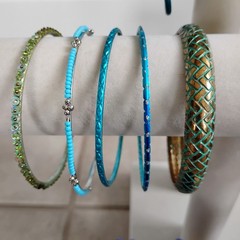 Vtg Lot Of 20 Turquoise Teal Blue Bracelets Cloisonne Metal Beaded Copper Bangle