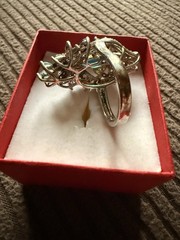 Silver Cocktail Ring with Multicolor Gemstones, Marquise Blue Center Stone