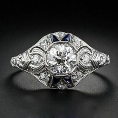 1.50Ct Art Deco Style Lab-Created Diamond & Sapphire Engagement Ring 925 Silver