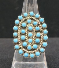 Vtg Native American Signed BB Petit Point Turquoise Sterling Silver Ring