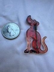Vintage Pink/Red/Black Plastic Cartoon Hound Dog Brooch Retro Style Foxhound Pin