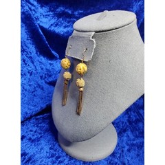 vintage gold tone swirl acrylic ball and waxed cord metal tassel dangle earrings