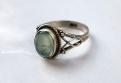 Genuine Authentic Green Prehnite 925 Sterling Silver Oval Ring US#9