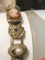 Vintage GOLD TONE SLIDE BRACELET MULTIPLE STONES 7 1/2”