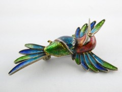 Italian Alioto Adriana Gilt 800 Silver Enameled Hummingbird Pin Brooch 5g 45mm