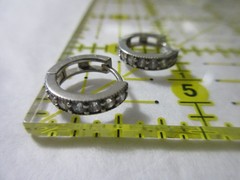 Sterling Silver Inset Clear faceted stones Hinged Pierced Earrings Studs