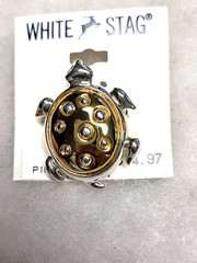 Vtg nos gold silver tone filigree Turtle Pin