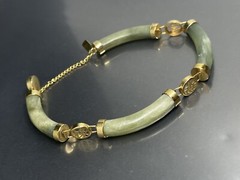 VTG READ!! Aventurine? CURVED BAR LINK 6.9” BRACELET SAFETY CHAIN GOLDTONE