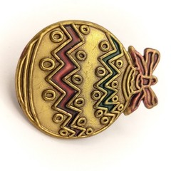 Vintage Christmas Ornament Pin Brooch Gold Red Green Festive Holiday Charm