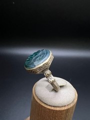Rare Vintage Green Agate Lion Intaglio Ring Size 8.25 Lion Signet Ring Hand