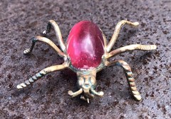 Vintage Copper BEETLE With RED Stone PENDANT