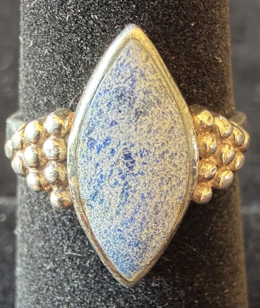 Vintage Sterling Silver 925 Marquise Blue White Stone Ring Size 6 Artisan 3.51g
