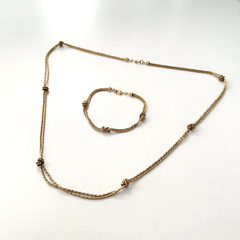 Vintage Gold Tone Rope Twist Knot Double Strand Necklace Bracelet Matching Set