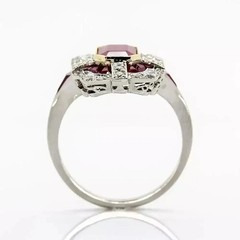 4Ct Art Deco Style Ruby & Lab-Created Diamond Engagement 14K White Gold FN Ring