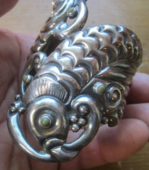 Vintage Taxco Sterling Twin Koi Fish Clamper Bracelet – RARE MAKER – SUPERB!!!