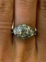 Vintage Art Deco Lab-Created Diamond Filigree Wedding 14K White Gold Filled Ring