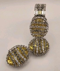 Vintage Unsigned Hobe Yellow/Grey/Clear Crystal Layered Cuff Bracelet/Earrings
