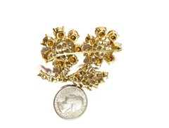 Dimensional Red and Pink Rhinestone Floral Bouquet Brooch
