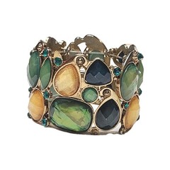 VTG Shades of Green & Yellow Shimmering Faux Opal Stretch Cuff Bracelet 6.5″