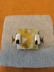 Cool Contemporary Square Shaped Acrylic Yellow Marbled Goldtone Ring Size 5.25