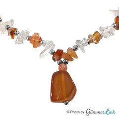 Vintage Earthy Semi Precious Stone Chip Necklace with Gemstone Pendant