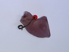 Antique, Vintage, Czech Purple Pig Cracker Jack Glass Charm, Prize, 1″