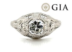 Art Deco Mined Diamond Ring GIA Certified .58ct Platinum Antique Original 1930s