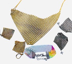Lot Vtg Mesh Kerchief Necklace Bracelet Earrings Metal Disco 1970s 1980s 1990s